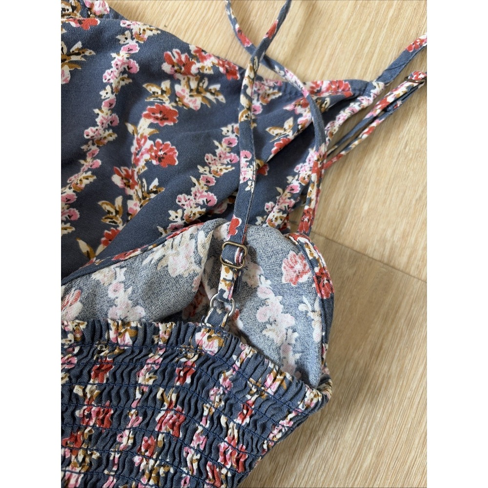 Jessica Simpson Blue Floral Jump Suit Size L Cottagecore Wide Leg Boho - Picture 9 of 9